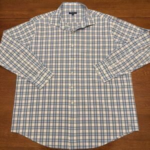 Peter Millar Crown Crafted Button Down Shirt Mens XXL Blue White Plaid Cotton